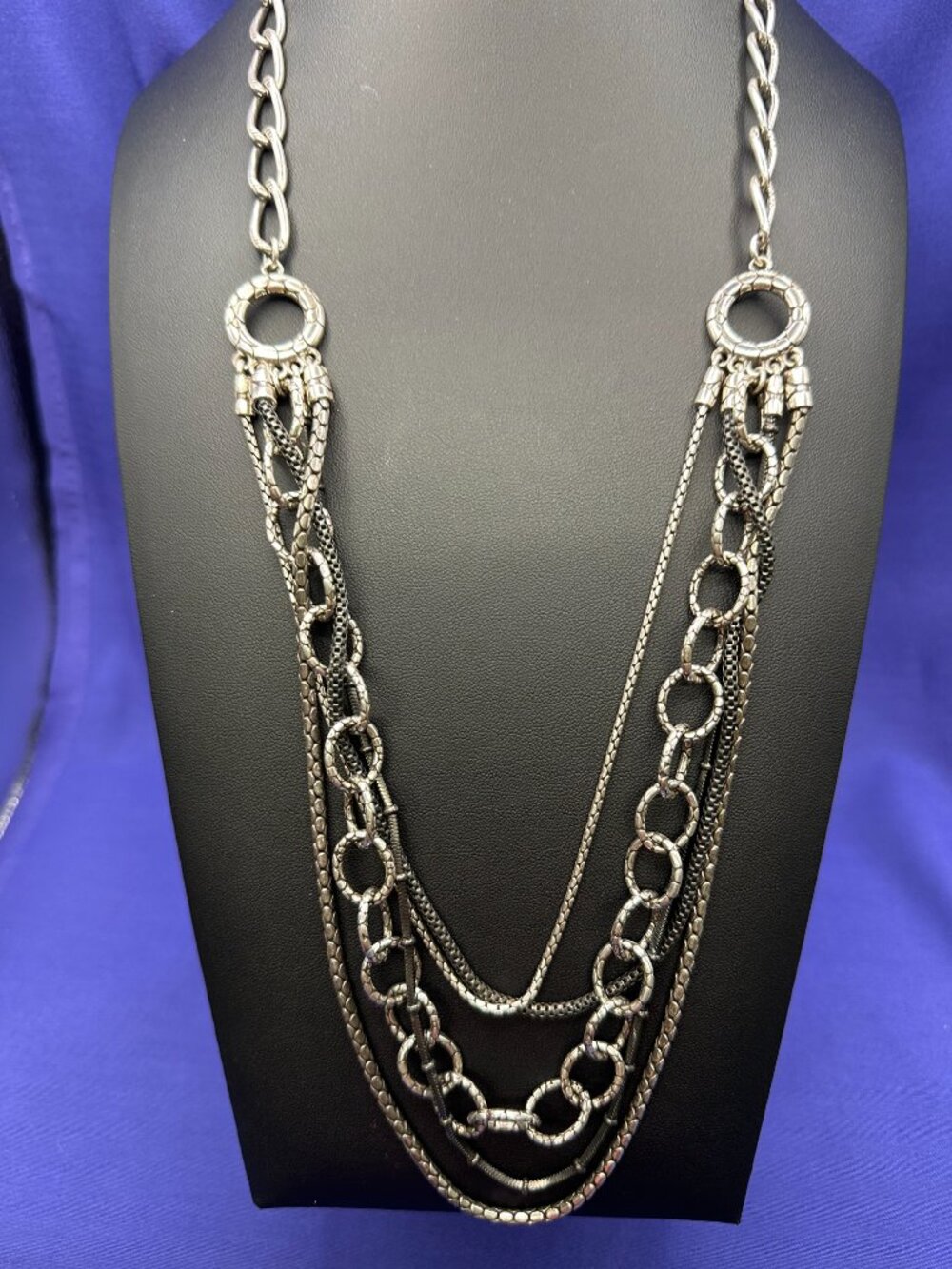 Brighton Pebble Cascade 5-Strand Gunmetal & Silver-Plated Chains - Picture 3 of 9